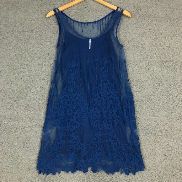Free People Lace Mini Slip Dress Women's XS Embroidered Lined Sleeveless Blue - Picture 6 of 12